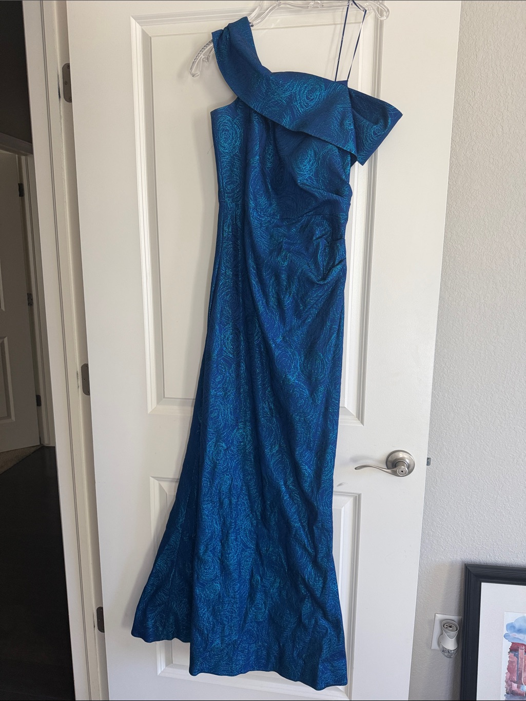 Teri Jon One-Shoulder Sapphire Blue Evening Gown For Wedding